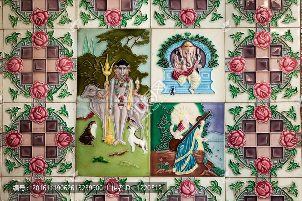 在對在比卡內(nèi)爾拉賈斯坦州古城入口壁陶瓷繪畫