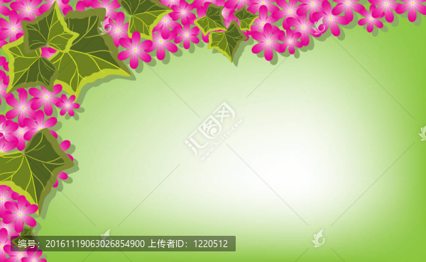 常春藤葉和粉紅色花點綴綠色背景