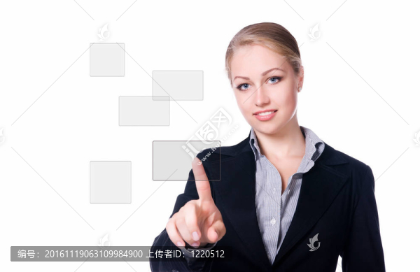商人按觸摸屏按鈕