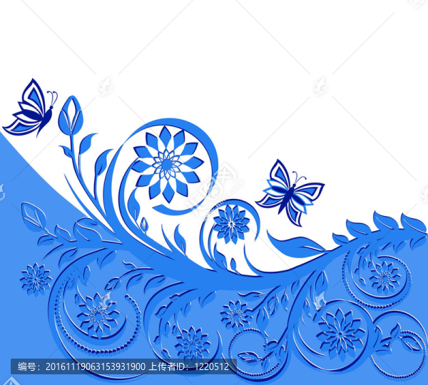 藍(lán)色花卉框架蝴蝶圖。
