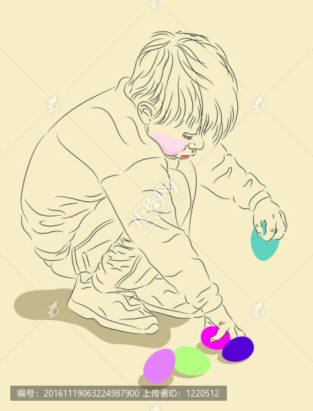 小孩子收集彩色復活節(jié)彩蛋