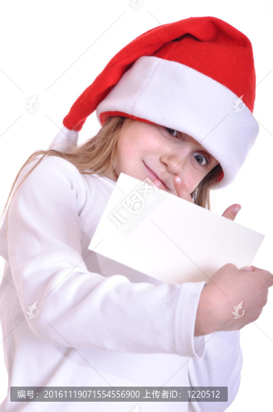 Santa帶著旗幟的孩子