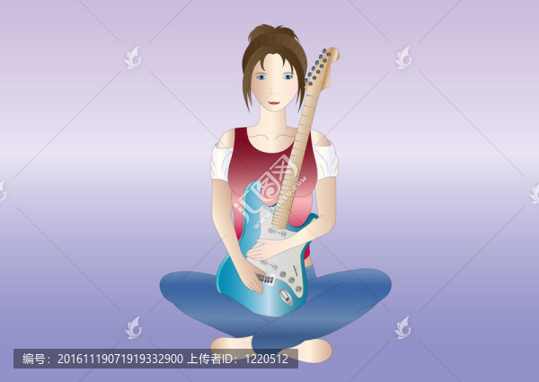 棕色頭發(fā)的女孩帶著吉他
