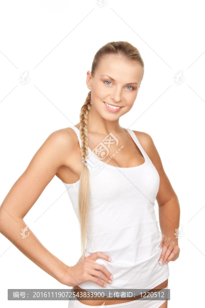可愛的女人在白色的棉質(zhì)內(nèi)衣