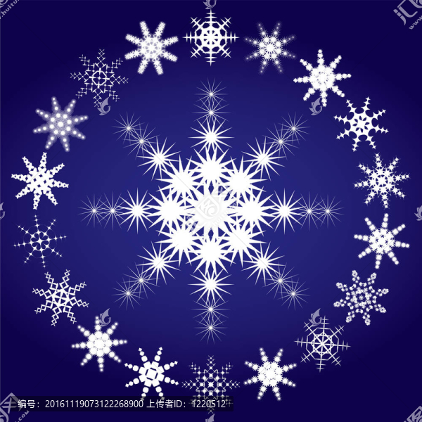 藍色背景上的雪花集；第3部分；插圖