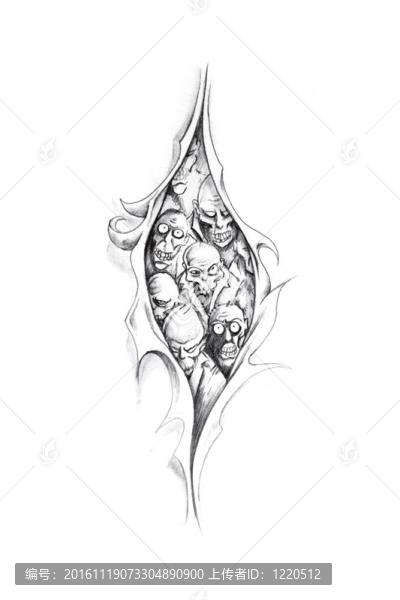 紋身藝術(shù)素描；怪物；僵尸