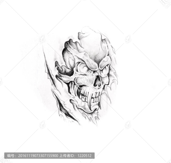 紋身藝術(shù)素描；怪物；骷髏