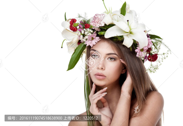 美麗的女人花花環(huán)。文本空間。