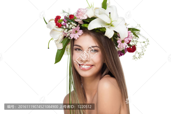 美麗的女人花花環(huán)。文本空間。