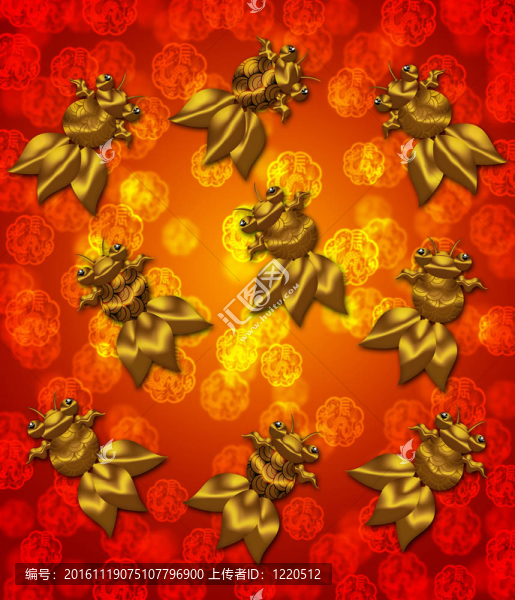 紅色背景上的金色金屬金魚