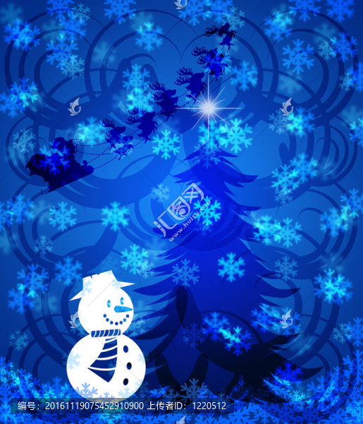 藍(lán)色背景下的圣誕樹(shù)雪人