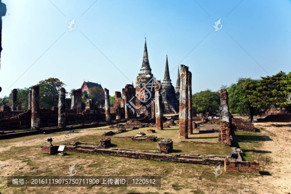 著名的寺Wat,Phra,Si,sanphet；在Ajutthaya皇家宮殿