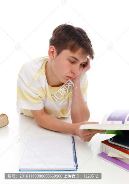 男孩閱讀學習教科書