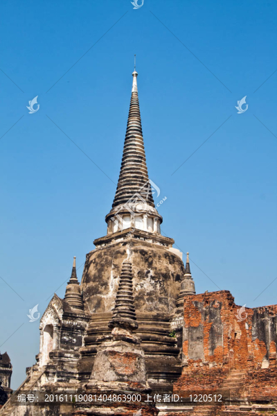 著名的寺Wat,Phra,Si,sanphet；在Ajutthaya皇家宮殿