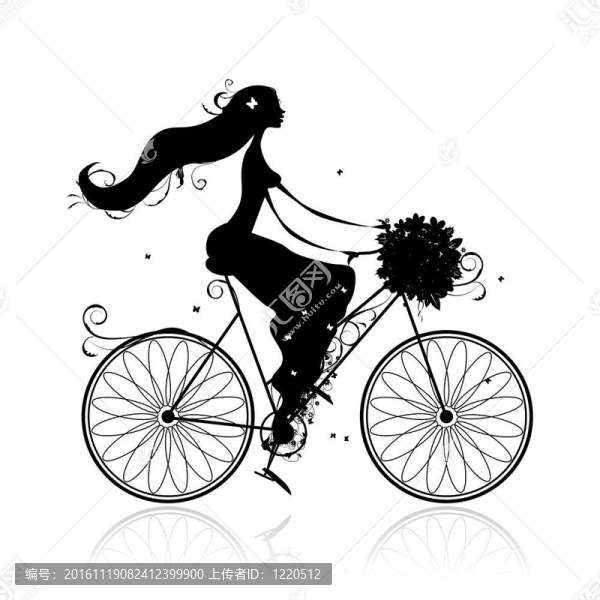花花束騎自行車的女孩