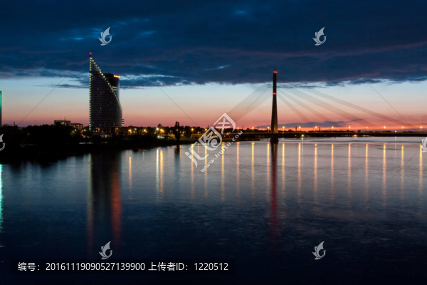 與城市河流和天空的夜景