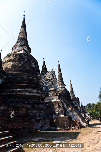 著名的寺Wat,Phra,Si,sanphet；在Ajutthaya皇家宮殿