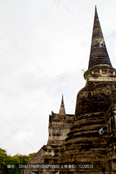 在Wat,chaiwattanaram寺塔；Ayutthaya；泰國