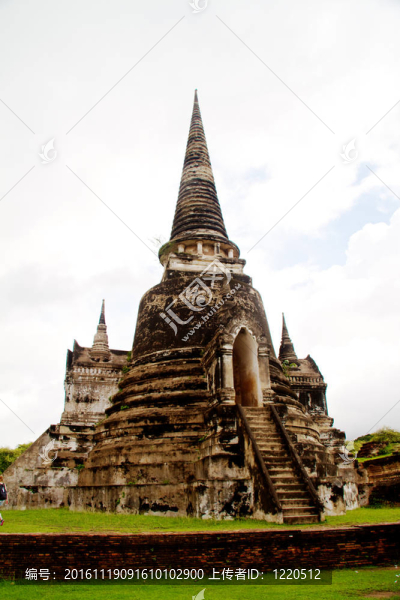 在Wat,chaiwattanaram寺塔；Ayutthaya；泰國