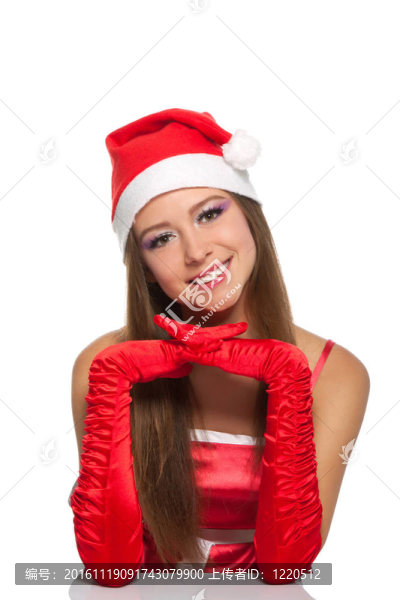 圣誕女孩在紅色圣誕帽