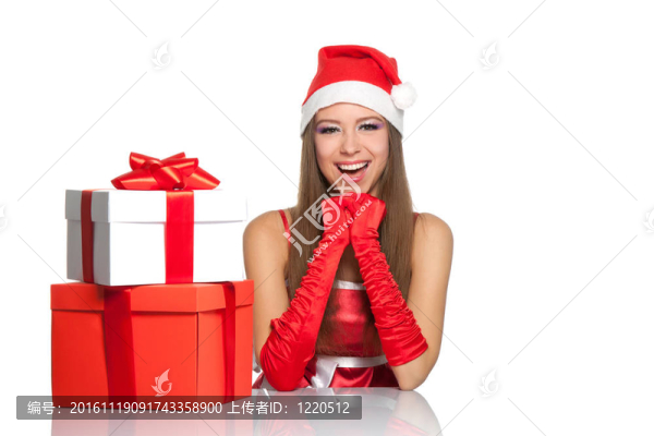 圣誕女孩在紅色圣誕帽