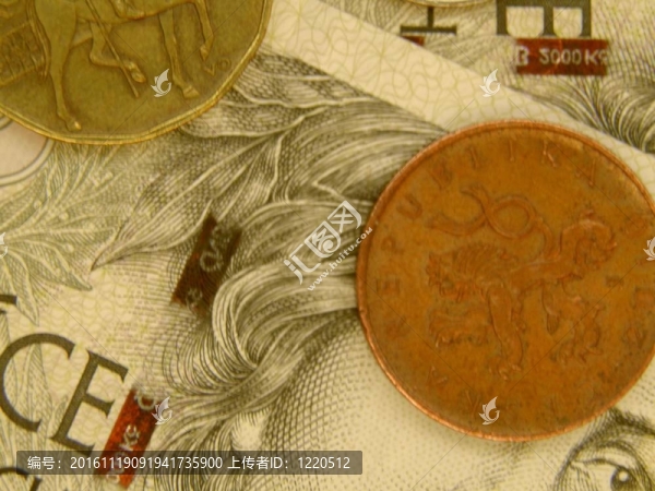 捷克korunas,CZK（捷克共和國法定貨幣）的紙幣和硬幣