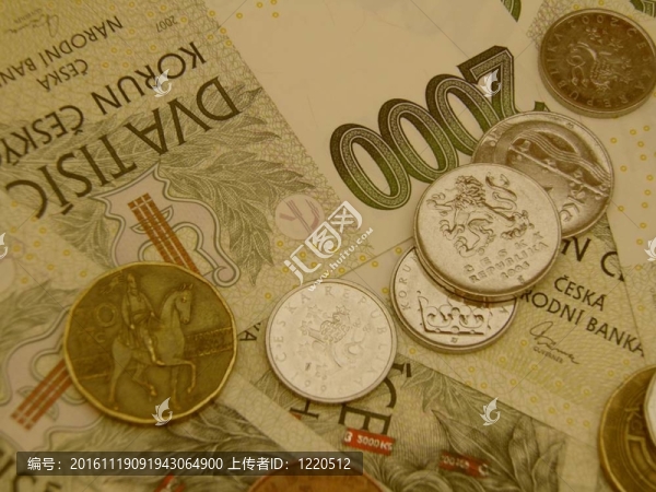 捷克korunas,CZK（捷克共和國法定貨幣）的紙幣和硬幣
