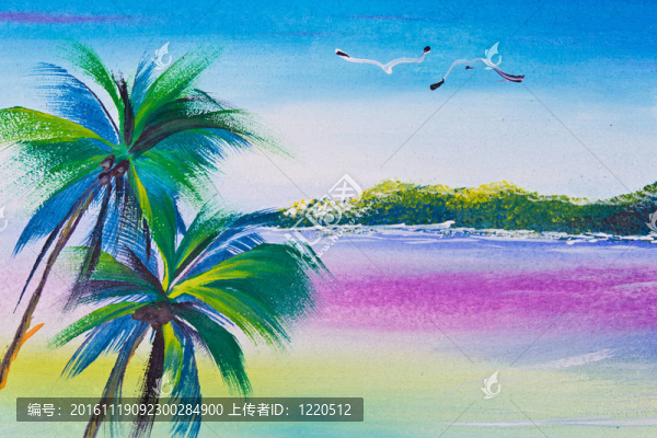 海報彩繪椰子樹和海
