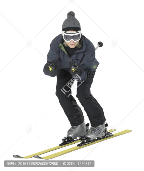 滑雪女孩在白背