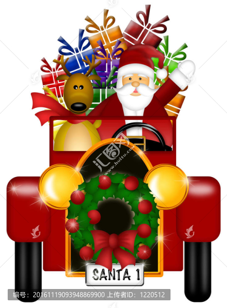 Santa和馴鹿乘坐老式汽車隔離