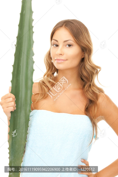 可愛的女人與aloe,vera