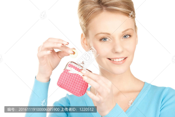 可愛的女人與錢包和金錢