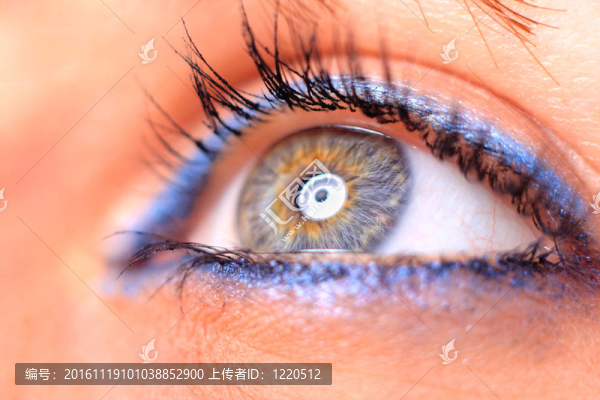 美麗的女人的開放的彩色眼睛