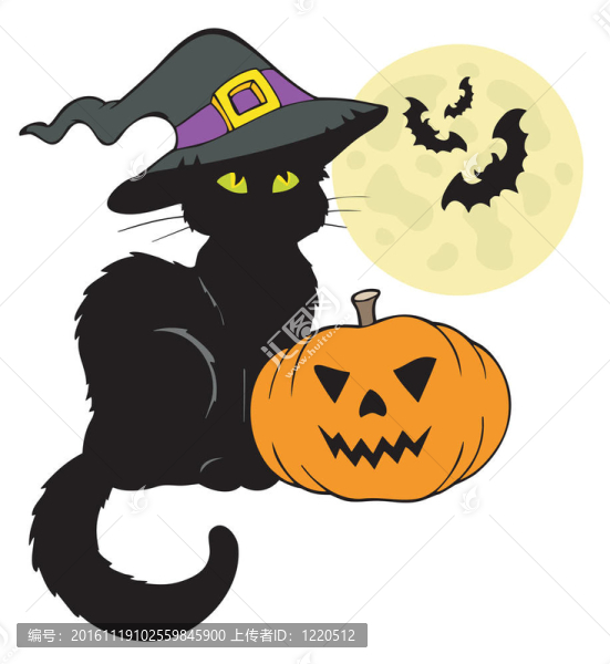 萬(wàn)圣節(jié)貓與Moon的剪影-匯圖網(wǎng) www.fosd68.com 萬(wàn)圣節(jié)貓與Moon的剪影