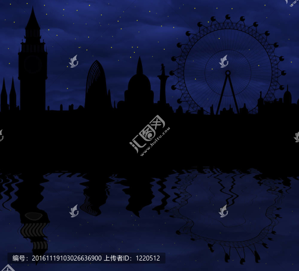 倫敦的天際線在夜間陰沉的氣氛