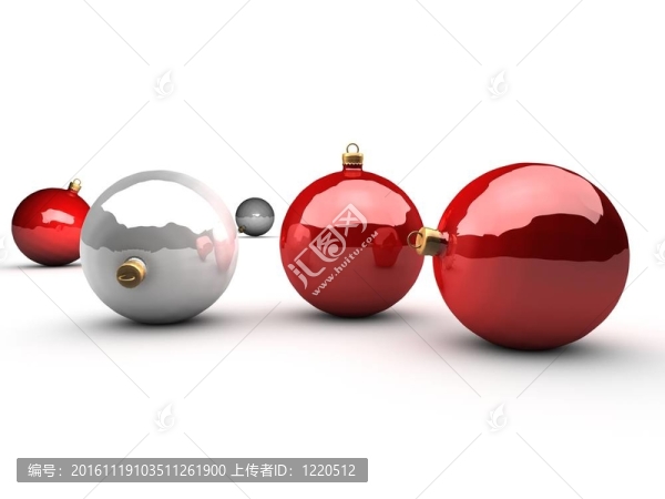 白色背景的紅色和銀色圣誕球