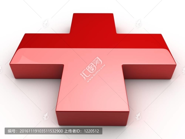 一個紅色的3D十字白色背景