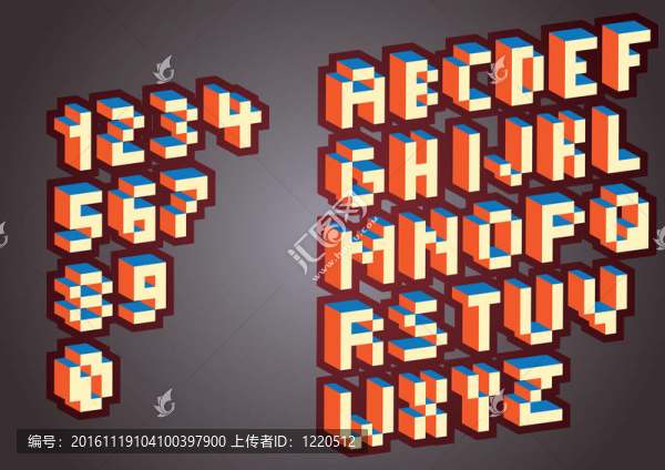 eps10三維像素的字母和數(shù)字插畫