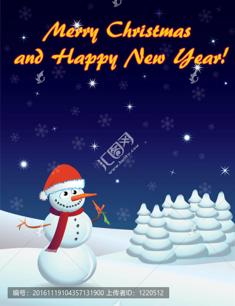 圣誕明信片與雪人-插圖