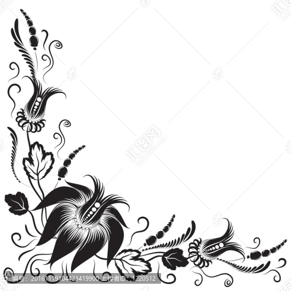 白色背景上的黑色花