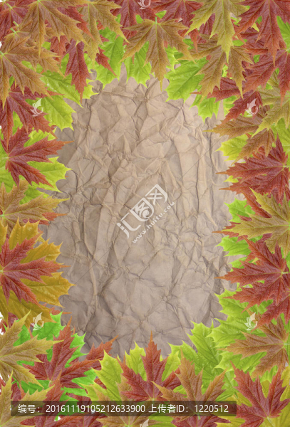 秋天背景與空白舊紙和樹葉
