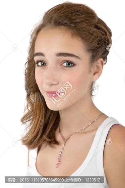 少女化妝；孤立的白色