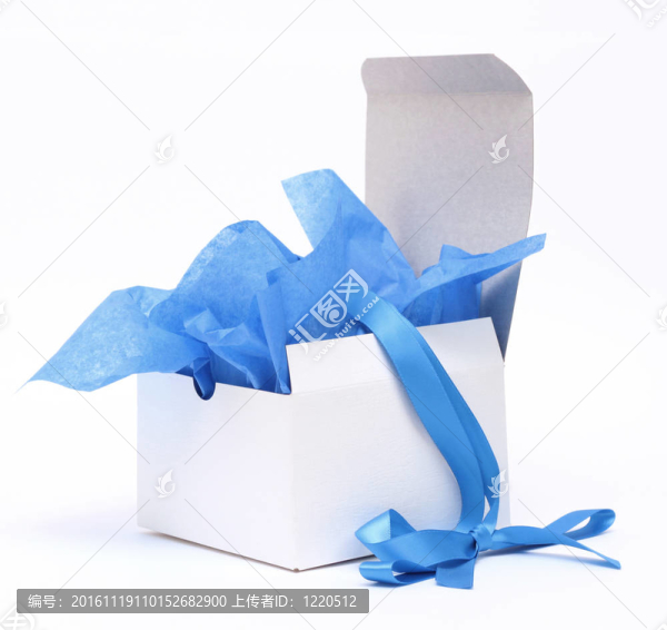 帶藍(lán)絲帶的白色禮品盒