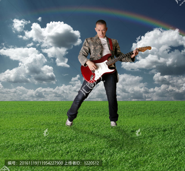 嬉皮士女孩吉他戶外