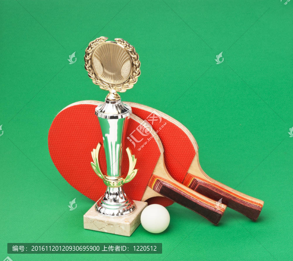 體育獎(jiǎng)和網(wǎng)球拍在綠色的桌子