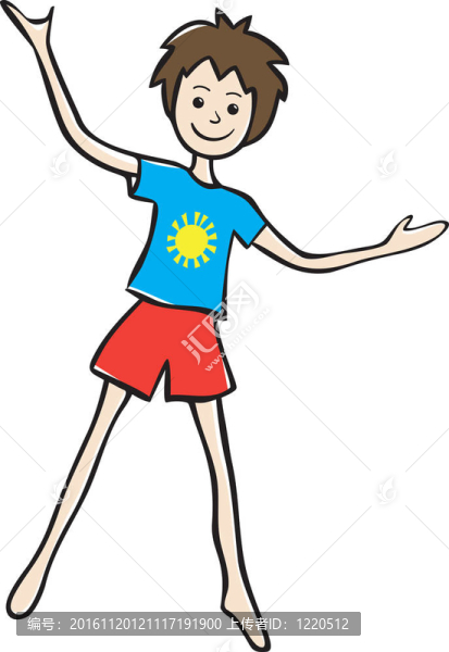 微笑的小男孩舉起了手