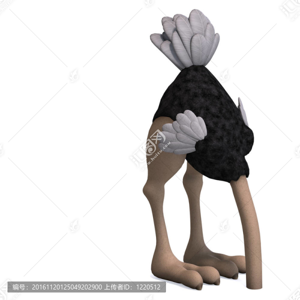 可愛的卡通鴕鳥給這么多的樂趣。3D渲染與剪輯路徑和陰影超過白色