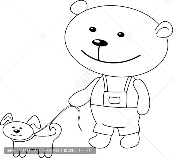 泰迪熊與狗散步；輪廓