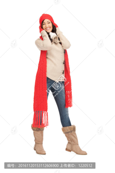 戴帽子的漂亮女人；圍巾和手套