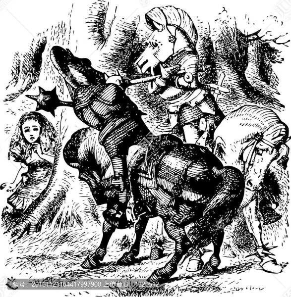 紅色和白色騎士戰(zhàn)斗-透過(guò)鏡子和什么愛麗絲發(fā)現(xiàn)那里原版書雕刻
